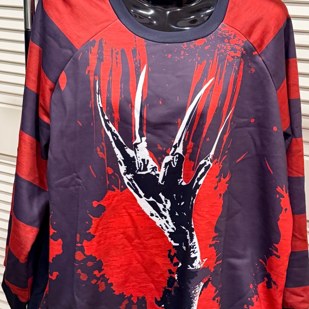 Red and Black Graphic Long Sleeve Shirt